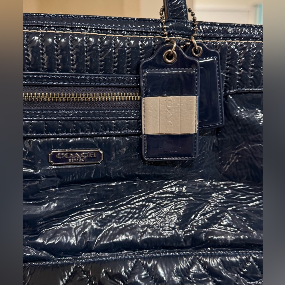 Coach Poppy Quilted Blue Patent Leather Tote Bag - Picture 5 of 14